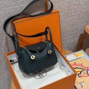 Hermes Lindy Mini 19 CM Bag Handmade In Taurillon Clemence Leather Gold Hardware 6O Vert Cypres - Image 8