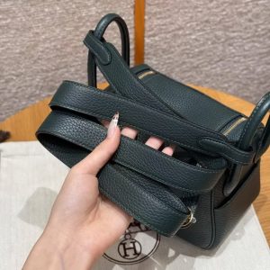 Hermes Lindy Mini 19 CM Bag Handmade In Taurillon Clemence Leather Gold Hardware 6O Vert Cypres - Image 7