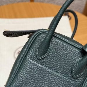 Hermes Lindy Mini 19 CM Bag Handmade In Taurillon Clemence Leather Gold Hardware 6O Vert Cypres - Image 6