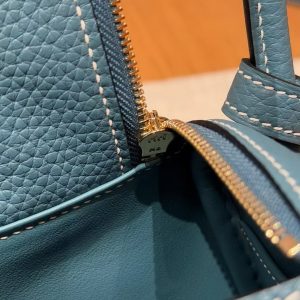 Hermes Lindy Mini 19 CM Bag Handmade In Taurillon Clemence Leather Gold Hardware 75 Blue Jean - Image 14