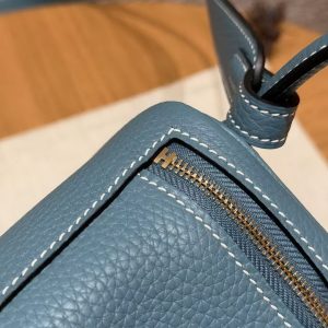 Hermes Lindy Mini 19 CM Bag Handmade In Taurillon Clemence Leather Gold Hardware 75 Blue Jean - Image 10