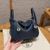 Hermes Lindy Mini 19 CM Bag Handmade In Taurillon Clemence Leather Gold Hardware 7P Blue Presse