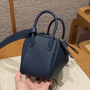 Hermes Lindy Mini 19 CM Bag Handmade In Taurillon Clemence Leather Gold Hardware 7P Blue Presse - Image 22
