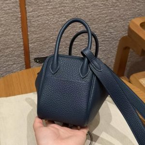 Hermes Lindy Mini 19 CM Bag Handmade In Taurillon Clemence Leather Gold Hardware 7P Blue Presse - Image 21