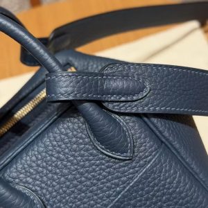 Hermes Lindy Mini 19 CM Bag Handmade In Taurillon Clemence Leather Gold Hardware 7P Blue Presse - Image 16