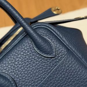 Hermes Lindy Mini 19 CM Bag Handmade In Taurillon Clemence Leather Gold Hardware 7P Blue Presse - Image 8