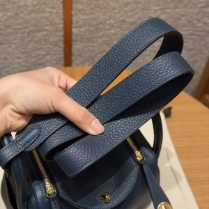 Hermes Lindy Mini 19 CM Bag Handmade In Taurillon Clemence Leather Gold Hardware 7P Blue Presse - Image 6