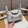 Hermes Lindy Mini 19 CM Bag Handmade In Swift Leather Silver Hardware 80 Gris Perle