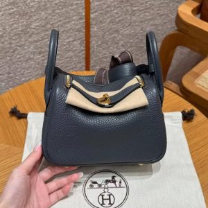 Hermes Lindy Mini 19 CM Bag Handmade In Taurillon Clemence Leather Gold Hardware 85 Ardoise - Image 2