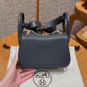 Hermes Lindy Mini 19 CM Bag Handmade In Taurillon Clemence Leather Gold Hardware 85 Ardoise - Image 18