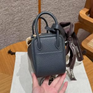 Hermes Lindy Mini 19 CM Bag Handmade In Taurillon Clemence Leather Gold Hardware 85 Ardoise - Image 17