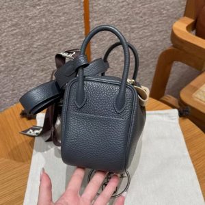 Hermes Lindy Mini 19 CM Bag Handmade In Taurillon Clemence Leather Gold Hardware 85 Ardoise - Image 16