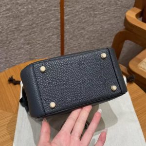 Hermes Lindy Mini 19 CM Bag Handmade In Taurillon Clemence Leather Gold Hardware 85 Ardoise - Image 15