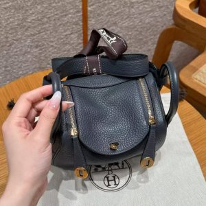 Hermes Lindy Mini 19 CM Bag Handmade In Taurillon Clemence Leather Gold Hardware 85 Ardoise - Image 14