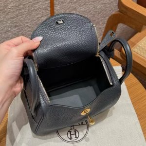Hermes Lindy Mini 19 CM Bag Handmade In Taurillon Clemence Leather Gold Hardware 85 Ardoise - Image 13