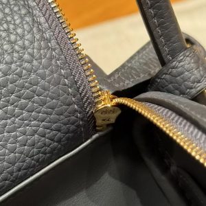 Hermes Lindy Mini 19 CM Bag Handmade In Taurillon Clemence Leather Gold Hardware 85 Ardoise - Image 12