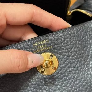 Hermes Lindy Mini 19 CM Bag Handmade In Taurillon Clemence Leather Gold Hardware 85 Ardoise - Image 10