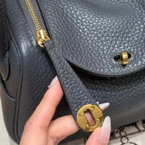 Hermes Lindy Mini 19 CM Bag Handmade In Taurillon Clemence Leather Gold Hardware 85 Ardoise - Image 8