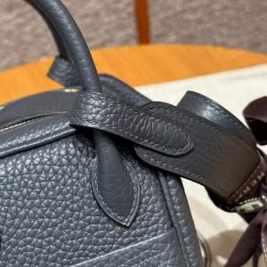 Hermes Lindy Mini 19 CM Bag Handmade In Taurillon Clemence Leather Gold Hardware 85 Ardoise - Image 3