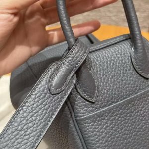 Hermes Lindy Mini 19 CM Bag Handmade In Taurillon Clemence Leather Silver Hardware 85 Ardoise - Image 15