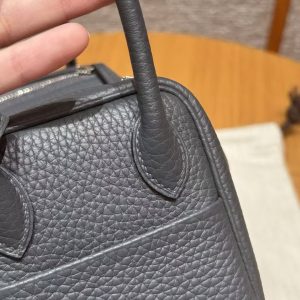 Hermes Lindy Mini 19 CM Bag Handmade In Taurillon Clemence Leather Silver Hardware 85 Ardoise - Image 14