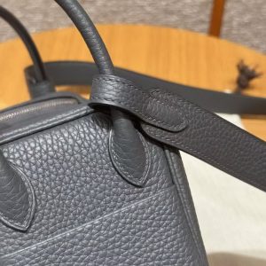Hermes Lindy Mini 19 CM Bag Handmade In Taurillon Clemence Leather Silver Hardware 85 Ardoise - Image 13