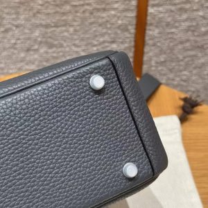 Hermes Lindy Mini 19 CM Bag Handmade In Taurillon Clemence Leather Silver Hardware 85 Ardoise - Image 7