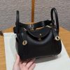 Hermes Lindy Mini 19 CM Bag Handmade In Taurillon Clemence Leather Gold Hardware 89 Noir