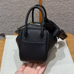 Hermes Lindy Mini 19 CM Bag Handmade In Taurillon Clemence Leather Gold Hardware 89 Noir - Image 9