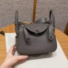 Hermes Lindy Mini 19 CM Bag Handmade In Taurillon Clemence Leather Silver Hardware 8F Girs Etain