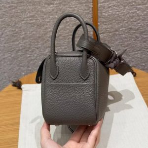 Hermes Lindy Mini 19 CM Bag Handmade In Taurillon Clemence Leather Silver Hardware 8F Girs Etain - Image 17