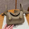 Hermes Lindy Mini 19 CM Bag Handmade In Taurillon Clemence Leather Gold Hardware 8Q Beige Marfa