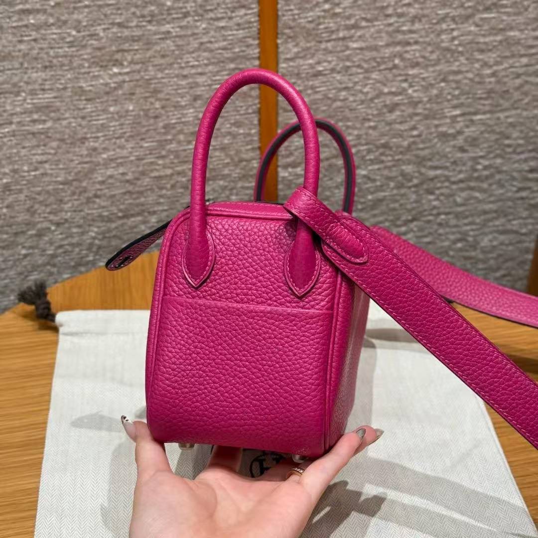 Hermes Lindy Mini 19 CM Bag Handmade In Taurillon Clemence Leather Silver Hardware L3 Rose Purple - Image 22
