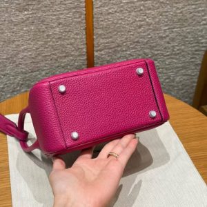 Hermes Lindy Mini 19 CM Bag Handmade In Taurillon Clemence Leather Silver Hardware L3 Rose Purple - Image 21