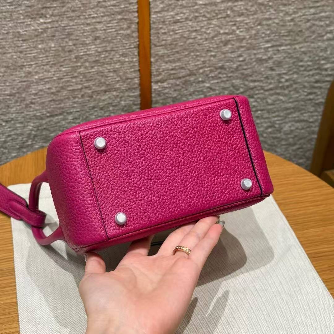 Hermes Lindy Mini 19 CM Bag Handmade In Taurillon Clemence Leather Silver Hardware L3 Rose Purple - Image 21