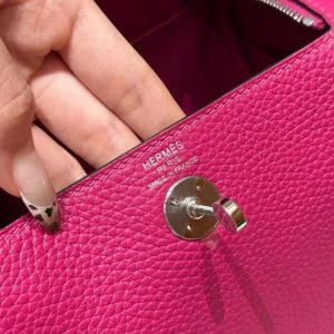 Hermes Lindy Mini 19 CM Bag Handmade In Taurillon Clemence Leather Silver Hardware L3 Rose Purple - Image 18