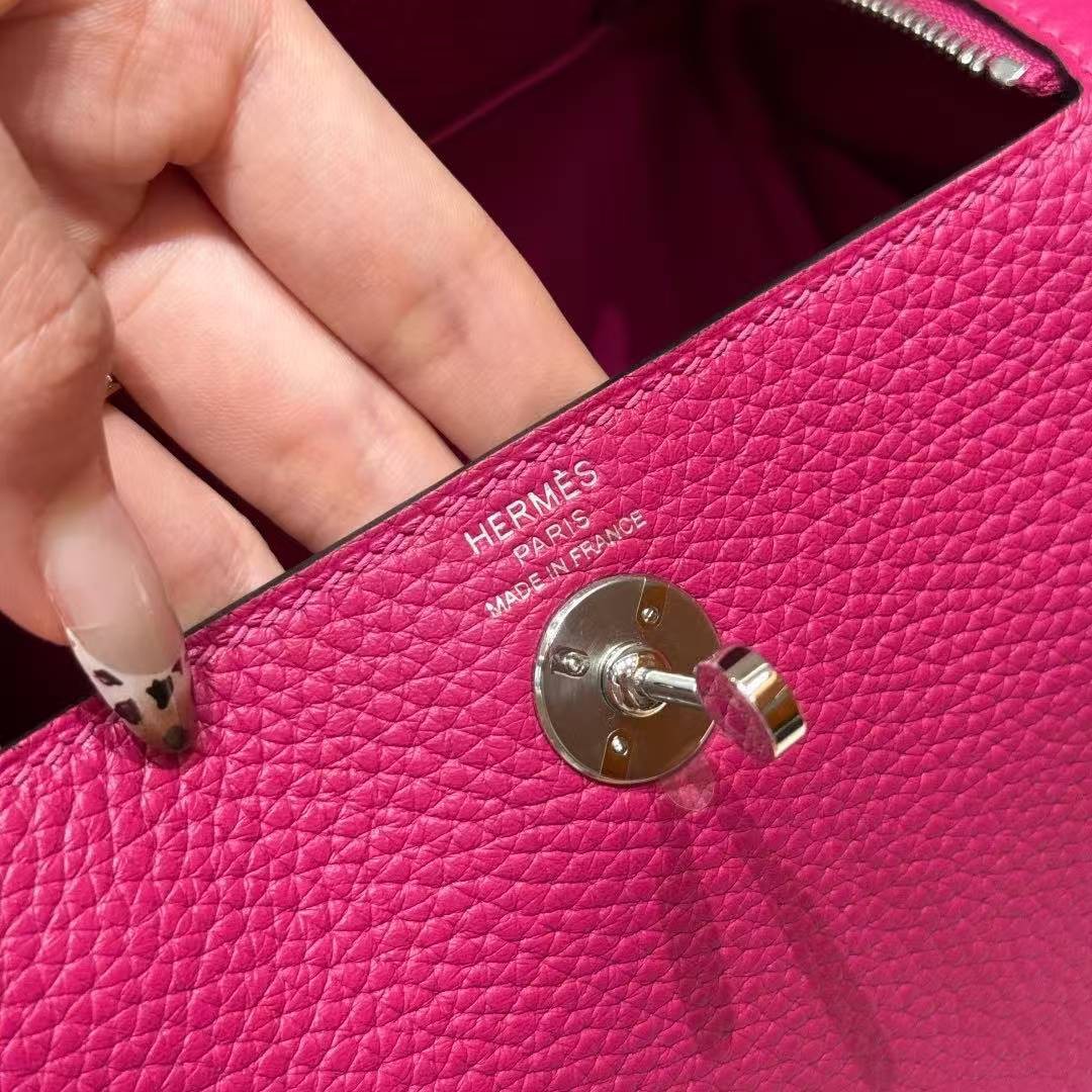 Hermes Lindy Mini 19 CM Bag Handmade In Taurillon Clemence Leather Silver Hardware L3 Rose Purple - Image 18