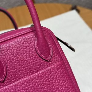 Hermes Lindy Mini 19 CM Bag Handmade In Taurillon Clemence Leather Silver Hardware L3 Rose Purple - Image 16