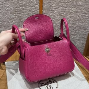 Hermes Lindy Mini 19 CM Bag Handmade In Taurillon Clemence Leather Silver Hardware L3 Rose Purple - Image 9