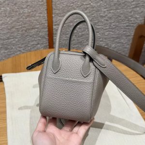 Hermes Lindy Mini 19 CM Bag Handmade In Taurillon Clemence Leather Silver Hardware M8 Gris Asphalte - Image 14
