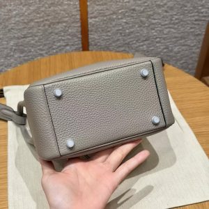 Hermes Lindy Mini 19 CM Bag Handmade In Taurillon Clemence Leather Silver Hardware M8 Gris Asphalte - Image 13