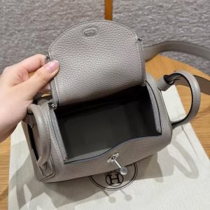 Hermes Lindy Mini 19 CM Bag Handmade In Taurillon Clemence Leather Silver Hardware M8 Gris Asphalte - Image 11