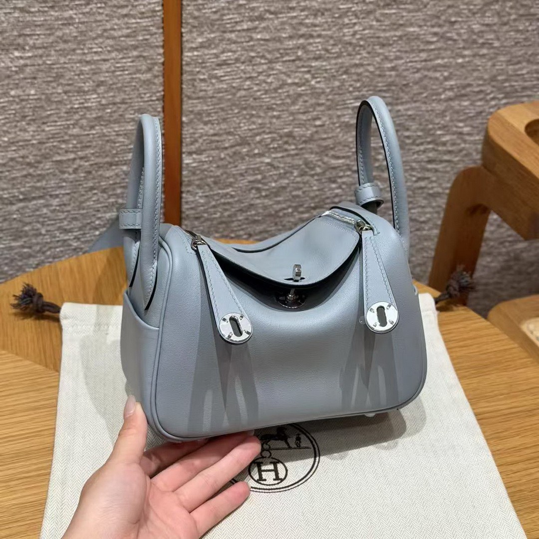 Hermes Lindy Mini 19 CM Bag Handmade In Swift Leather Silver Hardware P0 Girs Pantin