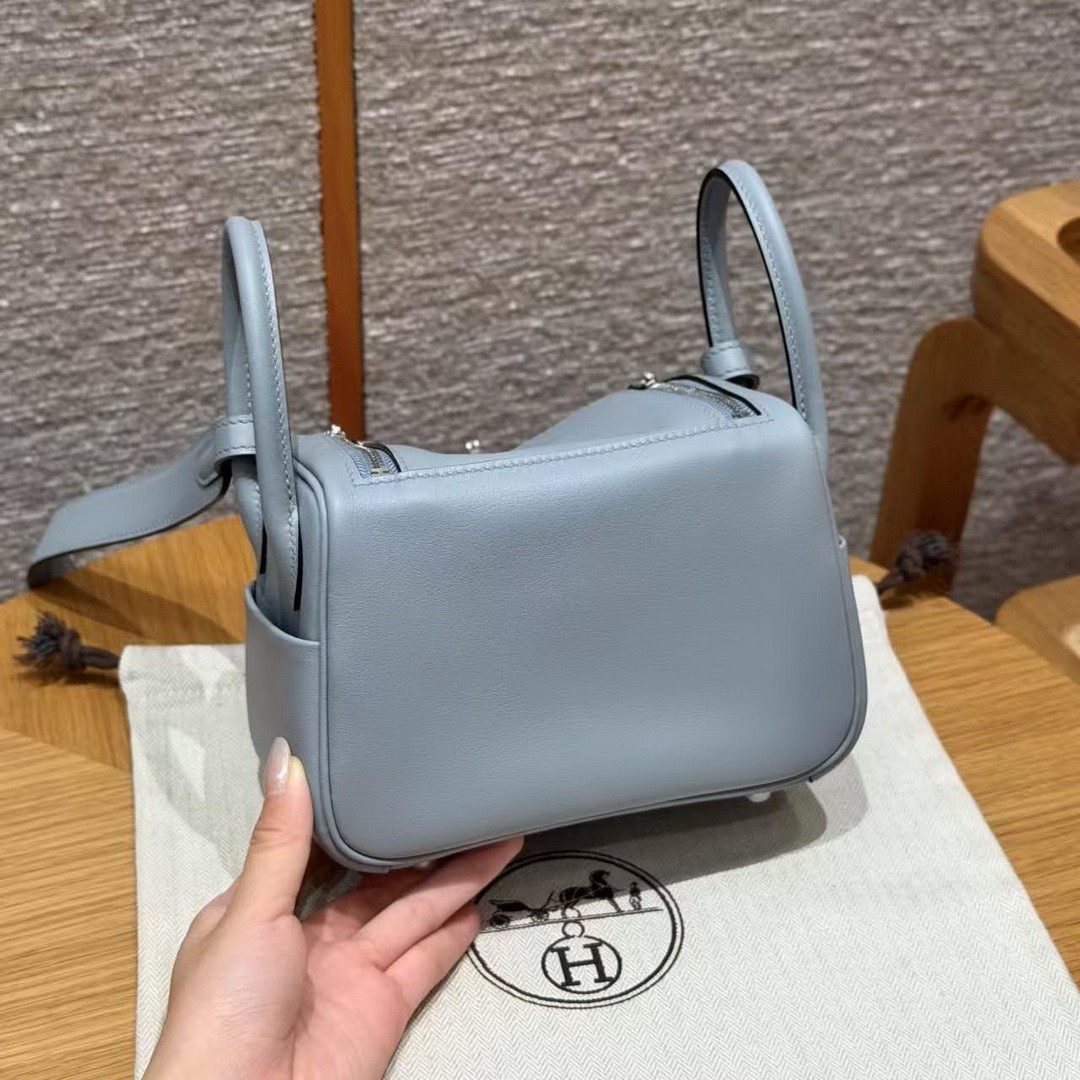 Hermes Lindy Mini 19 CM Bag Handmade In Swift Leather Silver Hardware P0 Girs Pantin - Image 2