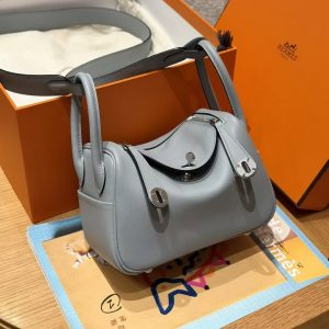 Hermes Lindy Mini 19 CM Bag Handmade In Swift Leather Silver Hardware P0 Girs Pantin - Image 9