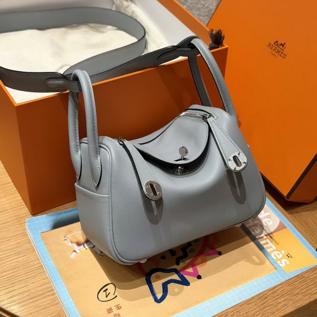 Hermes Lindy Mini 19 CM Bag Handmade In Swift Leather Silver Hardware P0 Girs Pantin - Image 9
