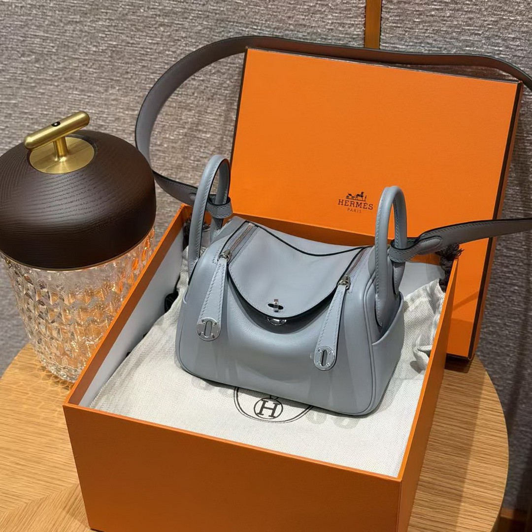 Hermes Lindy Mini 19 CM Bag Handmade In Swift Leather Silver Hardware P0 Girs Pantin - Image 8