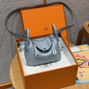 Hermes Lindy Mini 19 CM Bag Handmade In Swift Leather Silver Hardware P0 Girs Pantin - Image 7