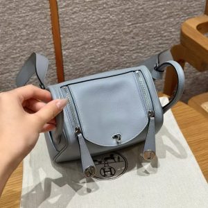 Hermes Lindy Mini 19 CM Bag Handmade In Swift Leather Silver Hardware P0 Girs Pantin - Image 6