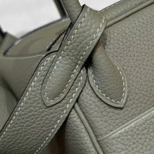 Hermes Lindy Mini 19 CM Bag Handmade In Taurillon Clemence Leather Silver Hardware Q1 Sauge - Image 10